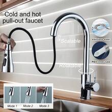 Pull-Out Kitchen Faucet With Hot And Cold Water, Equipped With PEX Inlet Hose, Extendable Swivel Sprayer Head With 3 Water Flow Modes, Single Handle Operation, Powerful Cleaning For Kitchen Sink And Balcony - 3-speed Silver Horn Head - View 3