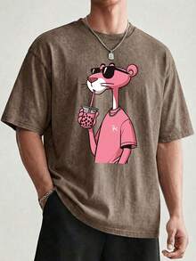 The Latest American-Style 100% Cotton T-Shirt Suitable For Both Men And Women. Featuring A Fun Retro Pink Leopard Print Cartoon Letter Pattern. This Is A Street-Style Korean Version Of Comfortable And Retro Fashion For Daily Commuting And Versatile Clothing That Fits The Y2k . It Is A Regular, Niche Punk-Style Black Round-Neck Short-Sleeved Washed T-Shirt With A Relaxed Fit. This Is A Washed Retro Series Of Comfortable Cotton T-Shirts, Easily Creating Retro Casual Clothing. It Is Suitable For Daily Commuting, Casual Outings, Music Festivals, And Daily Wear. Classic Retro Style. Men's Printed T-Shirt, Women's Printed T-Shirt, Couple's Outfit. - 摩卡棕 - 查看 6