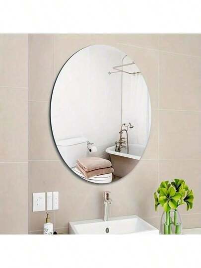 Espejo de pared ovalado sin marco de 30 cm x 50 cm, autoadhesivo, fácil instalación sin taladrar, perfecto para la decoración del dormitorio y el baño