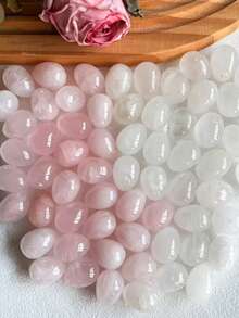 QYDCX Natural Egg-Shaped Crystal, White Quartz And Rose Quartz Amulet DIY Jewelry Crystals, Chakra Balancing Natural Polished Egg-Shaped Gemstone Set, Wholesale, Perfect Birthday And Easter Exclusive Gift - Rose Quartz + White Quartz - View 2