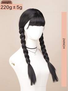 Synthetic Wig, Black Double Ponytail Wig, Full Head Coverage Wig, Unisex Halloween Costume Wig - Natural Black - View 9