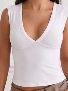 Women Deep V Neck Tank Top Plunge Neck Sleeveless Crop Top Polka Dot Going Out Tops Slim Fit Cute Y2k Tops Summer Shirt  Clothes - 白色 - 查看 4