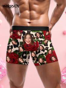 1 buc. Boxer personalizat pentru bărbați, lenjerie intimă personalizată cu imprimeu foto și design cu trandafir roșu și leopard, boxer personalizați exclusivi pentru soț, boxer personalizați cu expresie amuzantă, îndrăzneți, romantici, distractivi, confortabili, unici, cadou ideal de Ziua Îndrăgostiților, aniversare, ziua de naștere, nuntă pentru iubit, soț, el, perfecți pentru bărbații pasionați de fitness (9 mărimi disponibile: XXS-XXXL) - Negru - Vizualizare 3