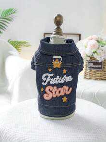 1pc Pet Clothes, Dog/Cat Apparel, Washable, Cute Happy Dog Jacket - Blue - View 1