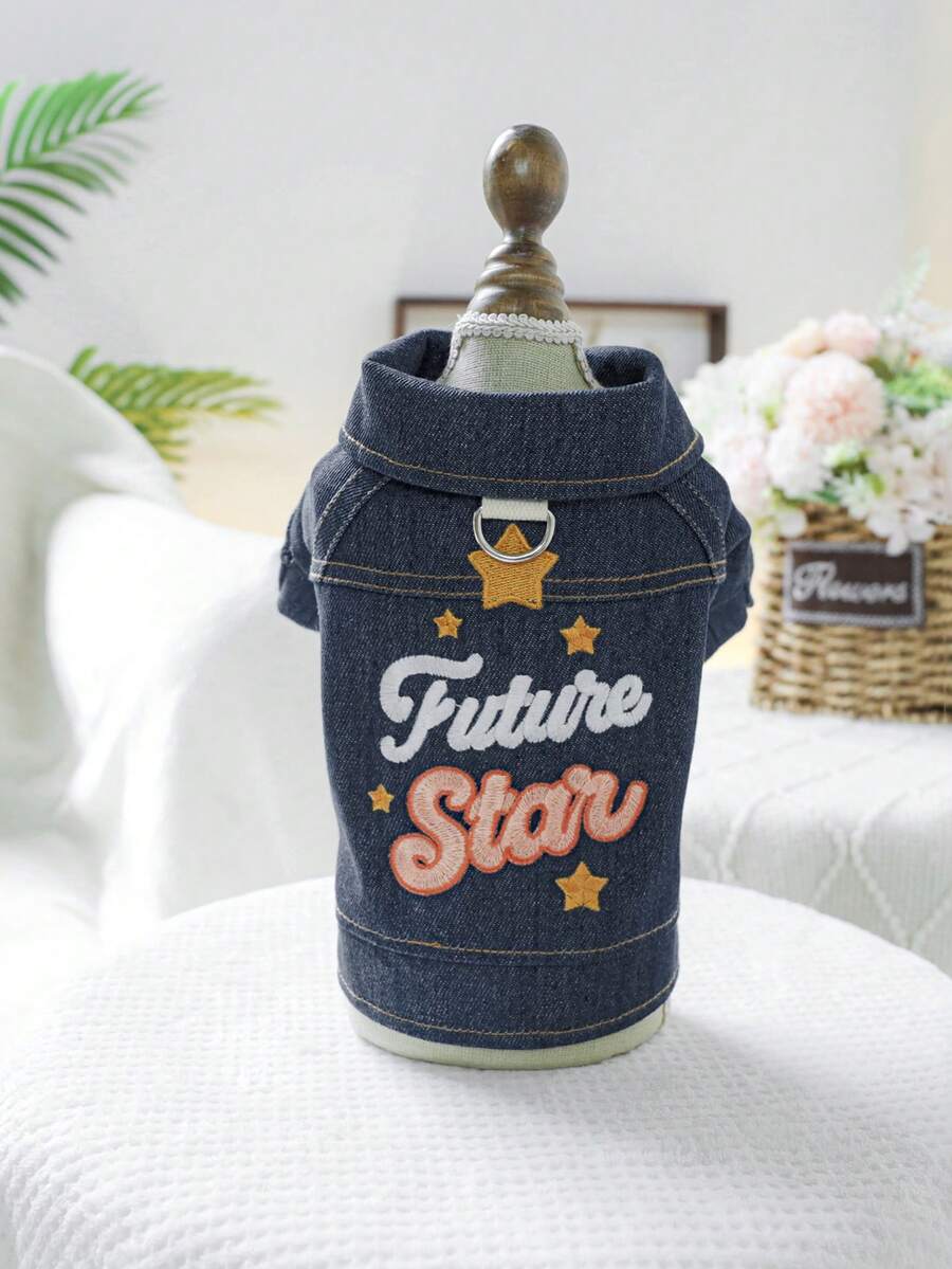 1pc Pet Clothes, Dog/Cat Apparel, Washable, Cute Happy Dog Jacket - Blue - View 1