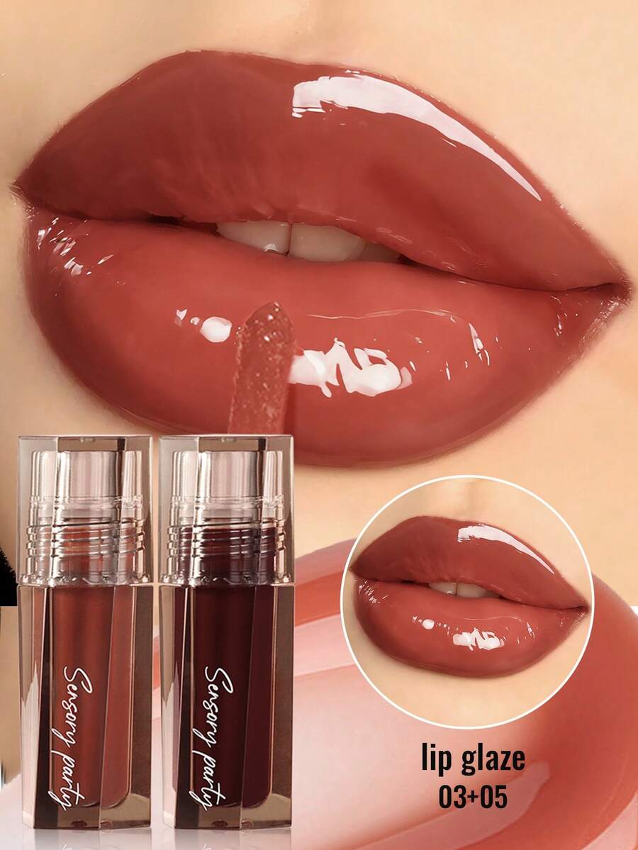 Pudaier 2 Packs Nourishing Hydrating Lip Gloss - Luxurious Glossy Shine, Long-Lasting Color - Essential Makeup Tool For Daily Wear & Special Occasions - Perfect Gift For Women - 03+05 - 查看 1