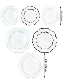 Bộ 10/20/30 chiếc đĩa giấy 7 inch/9 inch màu xanh dương, hồng, đen, viền lượn sóng, đĩa tráng miệng hình nơ, đĩa ăn tối, thích hợp cho đám cưới, tiệc sinh nhật, trang trí bàn ăn. - Ren nhiều màu - Xem 2