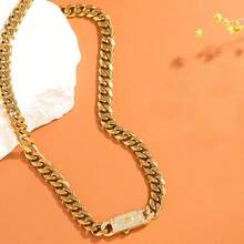 1件人造锆石朋克风铜项链 - 金色 - 查看 4