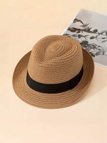 Foldable Straw Hat, Parent-Child Summer Beach Travel Sun Protection Wide Brim Hat - Fedora - View 8
