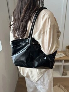 时尚百搭新款手提包，时尚单肩斜挎包，小众设计休闲女包，复古托特包 - 黑色 - 查看 10