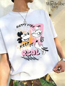 Disney Licensed Printed T-Shirt,Disney Mickey And Donald Duck Fun Pattern T-Shirt,Unisex,High-Quality Pure Cotton T-Shirt,Suitable For All Seasons, Comfortable And Breathable| Exquisite Design | The Best Choice For Giving Gifts - 白色 - 查看 1