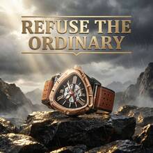 1pc Men's Automatic Mechanical Watch, Black & Gold Contrast, Hollow Triangular Design, Dual-Layer Leather Strap, Personalized Wristwatch For Daily Wear - Multicolor - View 8