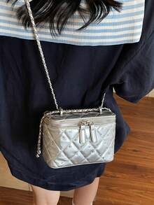 Women's New Box Bag, Minimalist Chic Shoulder & Crossbody Bag - Silver - View 4