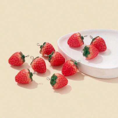 10/20pcs Red Resin Strawberry Shaped Charms, Suitable For DIY Keychain, Necklace, Earrings, Pendant Decoration, Jewelry Making Accessories