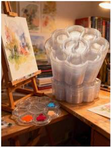 1/10/50 piezas Paletas de pintura de plástico blanco transparente, bandejas de mezcla de pintura ligeras y portátiles. Herramientas de pintura confiables, adecuadas para estudiantes y artistas, perfectas para el aula, el estudio, la creación de arte DIY diaria y regalos de regreso a la escuela. - Multicolor - Ver 5