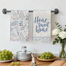 MEMNUN 2条水彩蓝橙叶“家，甜蜜的家”印花厨房毛巾，可作餐巾、手巾、抹布，尺寸为15.75*23.62英寸（40*60厘米），超柔软吸水超细纤维材质，现代厨房配件，可机洗，适用于餐厅、厨房、浴室，日常装饰和礼品，四季皆宜。 - 彩色 - 查看 7