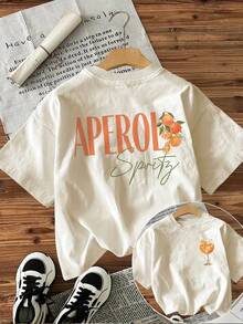 T-Shirt Femme Décontracté et Ample à Col Rond mit Aufdruck Aperol Orange Style Frais haine vara - Weiss - Übersicht 8