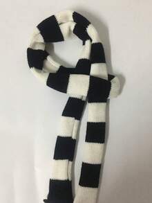 1条Y2K朋克摇滚条纹图案细围巾，适合日常佩戴 - 黑白 - 查看 3