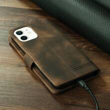 Funda de teléfono de cuero premium con ranura para tarjeta, tapa con cierre magnético, uso empresarial, 6ta generación - Marrón - Ver 8