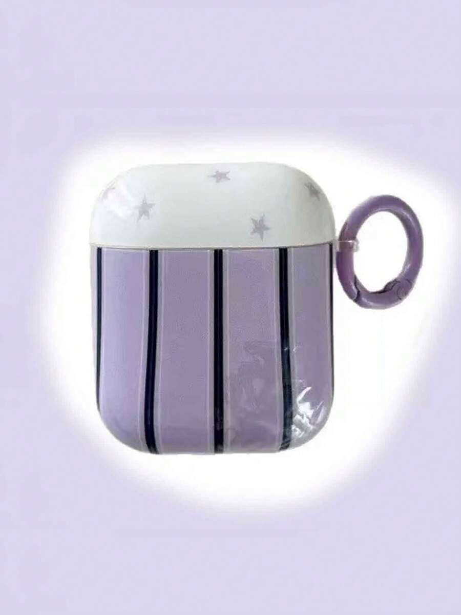 1pc Purple Striped & Star IMD Molded Wavy Dot Cherry Earphone Case, Suitable Compatible With AirPods 4, Pro 3, New Pro 2, Pro 3, Cute 2 Earphone Case - Lilac Purple - View 1