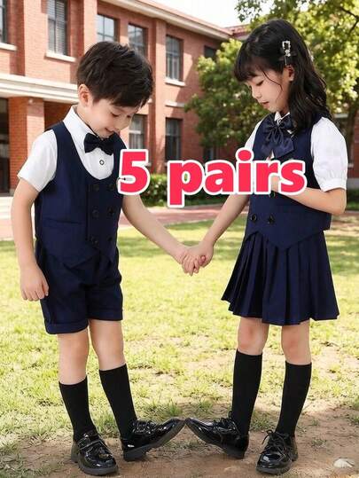 5 Pairs Of Summer And Spring Lightweight Black Stockings, Versatile School And Casual Wear Socks For The Back-To-School Season, Soft And Breathable Student Socks, Suitable For Children Aged 3 To 16 Years Old, Including Both Middle And Older Children.