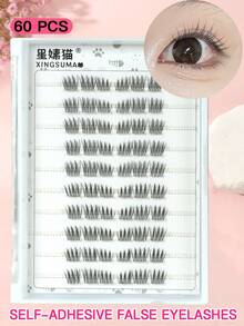 60pcs C-Curl Flare False Eyelashes, Korean Girl Group Style, 7-9mm, Invisible Transparent Band, Self-Adhesive, Press-On, Comfortable Fit, Built-In Eyeliner Effect, Reusable, Durable, Japanese Makeup Style, Thick & Natural, Lightweight & Fluttery, Gift For Women & Girls, Individual Lashes, Comfortable & Non-Irritating - 黑色 - 查看 5