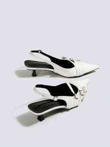 5cm Kitten Heel White High Heel Sandals, Open Toe Party Wedding Formal Shoes With Ankle Strap - White - View 5