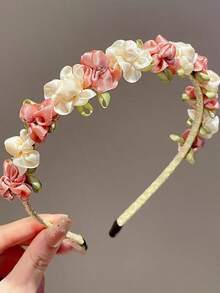 1pc Girls Headband, Fairy Sweet Rose Wrapped Thin Headband, High-Quality Versatile Hair Accessory - Multicolor - View 2