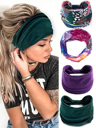 Bohemian Cashew Yoga Sports Headband, Sweat-Absorbing Elastic Cotton Headband, Fitness Sweatband (Random Style Shipped)