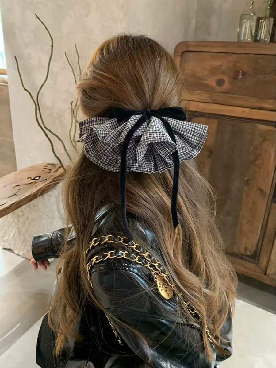 topshiny 1 chiếc kẹp tóc kiểu ballet họa tiết nơ kẻ caro, phụ kiện tóc lò xo thanh lịch, thích hợp cho sử dụng hàng ngày, đi làm, đi học và chụp ảnh tốt nghiệp. - Nhiều màu - Xem 1