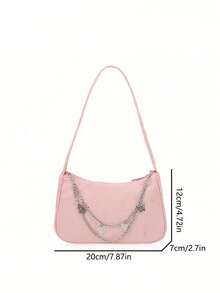 1 件纯色蝴蝶链条装饰单肩包，时尚手提包，轻便钱包，拉链腋下包，适合女孩、学生、年轻女士，完美适用于日常使用、休闲外出、购物旅行、节日聚会。 - 粉色 - 查看 2