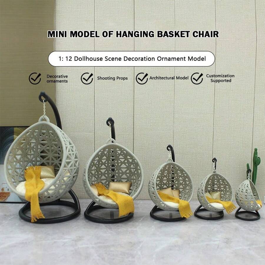 白色娃娃屋吊篮椅场景模型 1:12/1:20/1:25/1:30 娃娃屋配件 沙盘家具 摄影道具 - 彩色 - 查看 1
