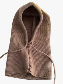 1pc Women's Fashion Knitted Hooded Neck Warmer, Drawstring Balaclava Hat, Versatile For Commuting - Beige - View 15