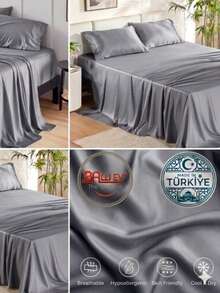 Hotel Quality Luxury Flat Sheet – Wrinkle-Free Solid Blue Bedding - Grey - View 9