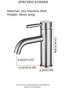 Single-Hole 304 Stainless Steel Brushed Bathroom Basin Faucet, Classic Arc Design, Ceramic Valve - Suitable For Hotels, Kitchens, And Bathrooms - Silver - View 3