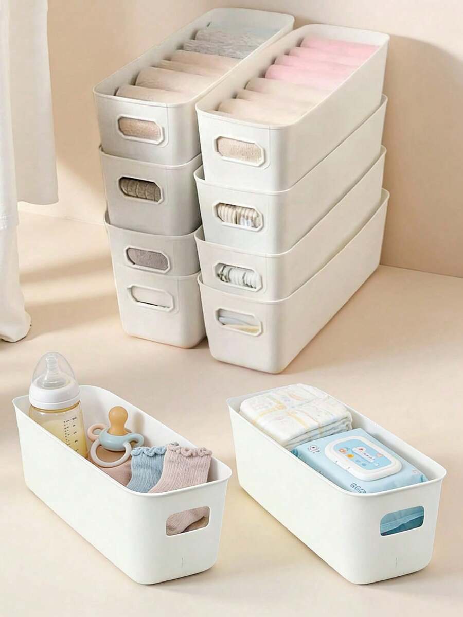 1/5/10个装婴儿用品抽屉收纳盒,长款整理盒,可用于收纳内衣、袜子,多功能衣柜分隔收纳盒 - 白色 - 查看 1