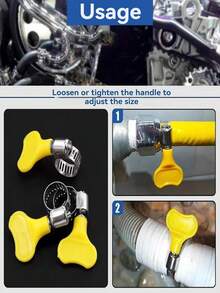 12个耐用不锈钢卡箍，配有符合人体工程学的黄色塑料手柄 - 可旋转软管卡箍，是管道和汽车维修的理想选择 - 多款式 - 查看 4