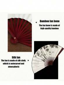 1 Piece Of Retro-Style Folding Hand Fan, Made Of Silk, Water-Resistant, Tear-Resistant, And Easy To Carry. - Beige - View 7