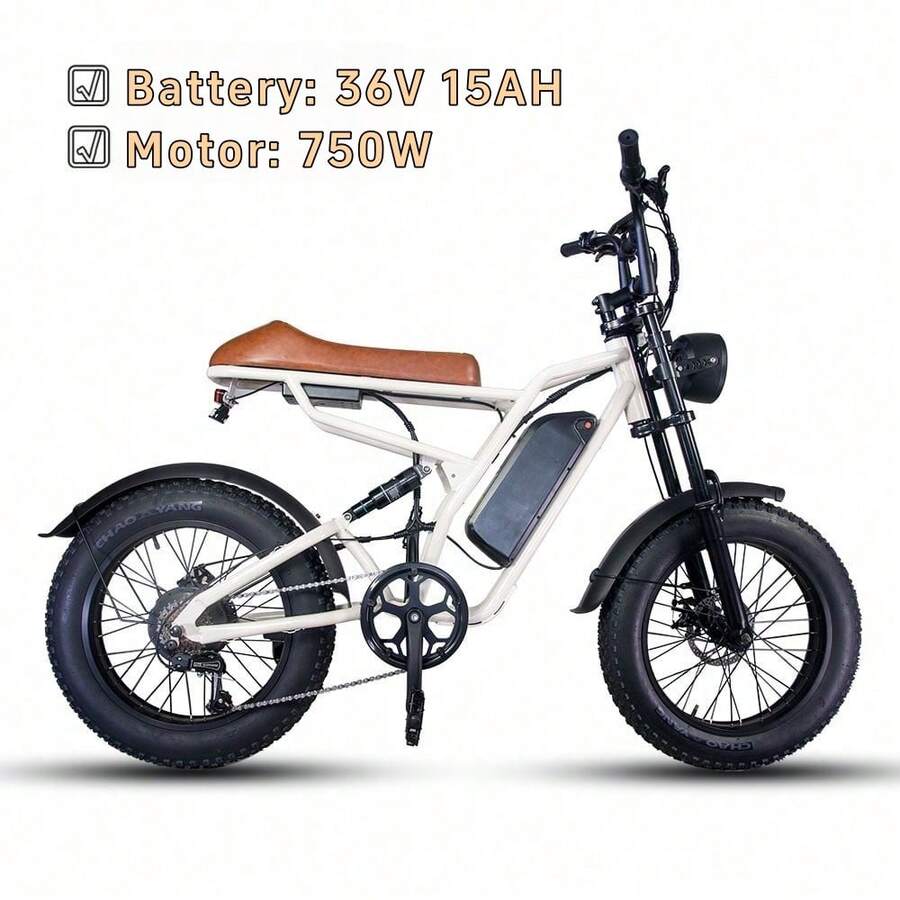 Adult Electric Bicycle With 20-Inch Wide Tires, 750W Motor, 36V 15Ah Battery, Top Speed 45-50 Km/H.Black And White - 黑與白 - 查看 1