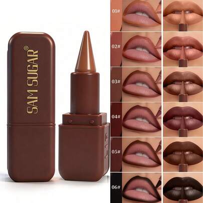  SAM SUGAR Matte Lip Liner Pencil & Lipstick Set - Conical Design For Easy Outlining, Suitable For All Skin Tones, Dual-Use, Brown & Mixed Color Series, Smudge-Proof Makeup Set