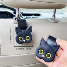 Cute 3D Cartoon Cat Car Headrest Hook - Car Handbag, Wallet, And Coat Organizer - 2件黑貓 - 查看 2
