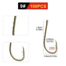 100个FTK鲈鱼钩，海钓倒刺钩，饵钩，鲤鱼钓组，软饵钩，钓具配件 - 金色 - 查看 11