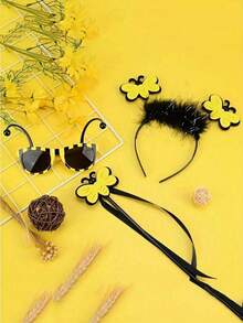 7pcs/Set Bee Party Costume Props, Including Bee Socks, Sleeves, Skirt, Headband, Glasses, Outfit For Party, Stage Performance,Halloween - Yellow - View 3