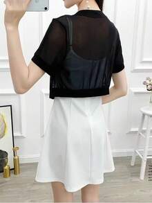 1 buah Cardigan Lengan Pendek Jala Hitam, Jaket Bolero Ringan Musim Panas Wanita untuk Gaun, Pantai, Liburan - MultiWarna - View 3