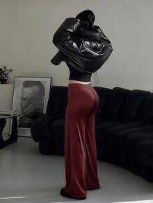 高腰喇叭瑜伽裤，提臀，弹力宽松喇叭裤腿运动裤，可机洗，女士款，阔腿裤，直筒裤，健身，夏季，春季女装，春季 - 酒紅色 - 查看 5