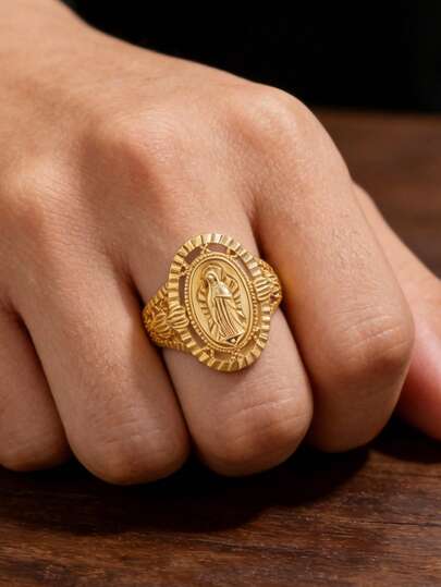 1pc New Arrival Luxury Retro Virgin Mary Unisex Ring, Suitable For Commuting, Gathering, Party Wear