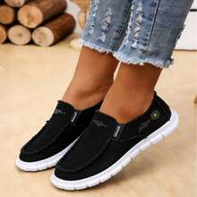 Four-Season Unisex Canvas Slip-On Shoe, Comfortable And Versatile, Low-Top, With A Soft Sole - 黑色 - 查看 5