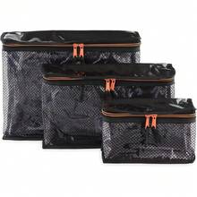 Set Of 3 Waterproof Cosmetic Bags – Different Sizes | Makeup Case, Travel Toiletry Bag, Diaper And Medicine Organizer | Black With Orange – Containers By Aline, 42653582 - 摩卡棕 - 查看 1