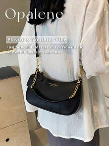 Solid Color PU Leather Shoulder Bag For Women, Adjustable Strap Office Tote Crossbody Bag, Versatile Handbag For Commuting, Adjustable Shoulder Strap Small Square Bag, Armpit Bag, Simple Metal Chain Bag, Travel Essentials, School Supplies, Travel Accessories - 彩色 - 查看 7