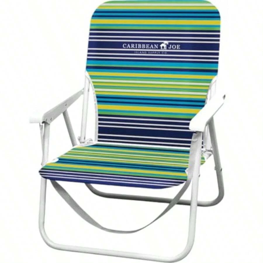 CARIBBEAN JOE - Silla Plegable de Playa 1 posición Ligera y portátil Plegable para Acampar al Aire última intervensión con Correa de Transporte Azul y Rayas de Lima - Azul Rayas Lime - Ver 1